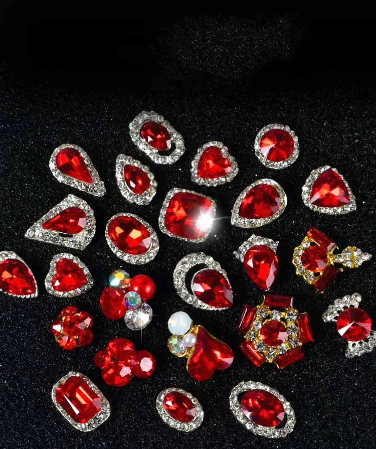 Arte do Unha Novo Estilo Pçs 3d Quente Vermelho Gem Unhas Strass Liga Decorações Jóias Cristais Acrílico Adesivo Ano 24 100 4 High Quality Beleza e saúde