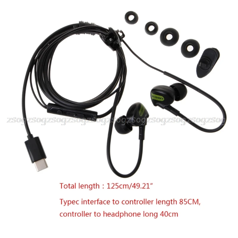 

In-Ear Type C Earphone Bass Ear Hook Headset With Mic For cellphone JUN08 dropship