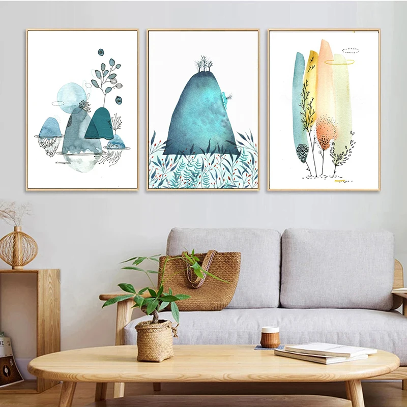 

Nordic Abstract Watercolor Hill And Tree Art Canvas Painting Poster Prints Modern Home Decor Wall Pictures No Framed