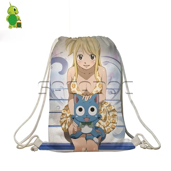 

Anime Fairy Tail Backpack Students Softback Book Bags Natsu Gray Erza Happy Printed Women Men Drawstring Bag Casual Travel Bags