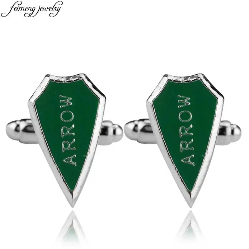 

DC Comic Super Hero Green Arrow Cufflinks Charm Design Green Color Enamel Alloy Cuff links Men's Fashion Brand Cuff button