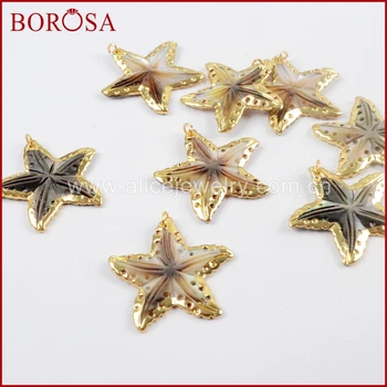 

BOROSA 10PCS New Arrival Gold Color Rainbow Natural Shell Starfish Charm Jewelry for Necklace/earrings for Women Girls G1628