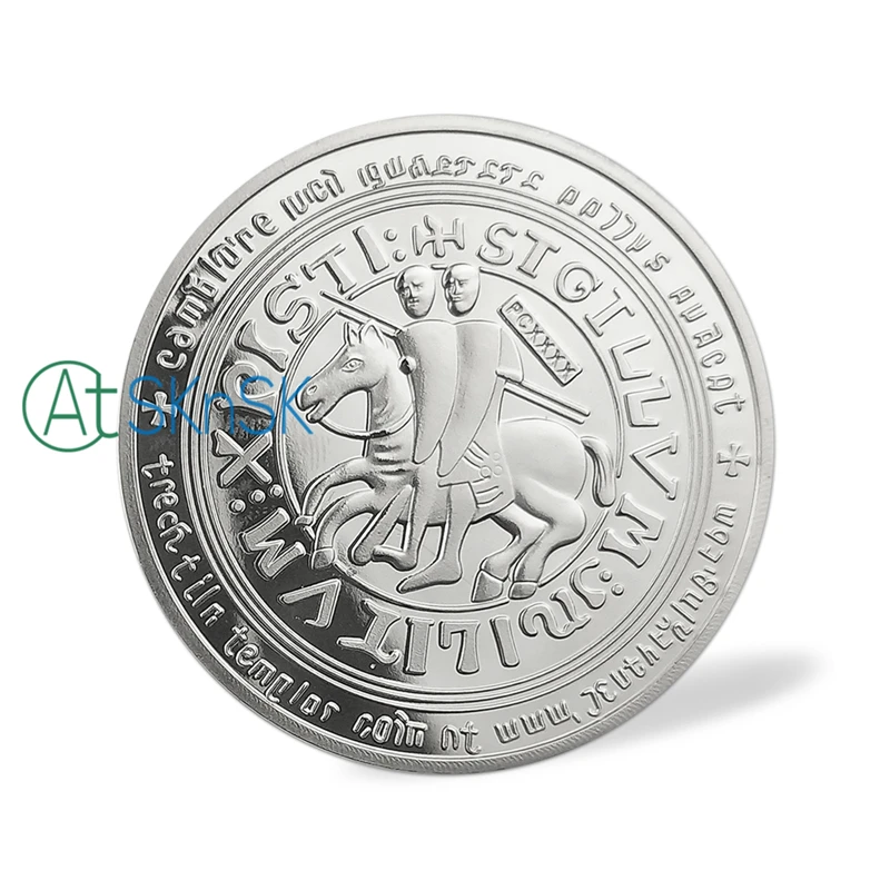 5 шт./партия,, одна сувенирная монета, покрытая серебром, зеленая Подвеска Крест, цвет Рыцари Тамплиер, круглые сувенирные монеты