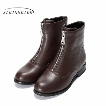 

Genuine cow Leather Ankle women chelsea Boots Comfortable quality soft Shoes Brand Designer Handmade winter boots with fur black