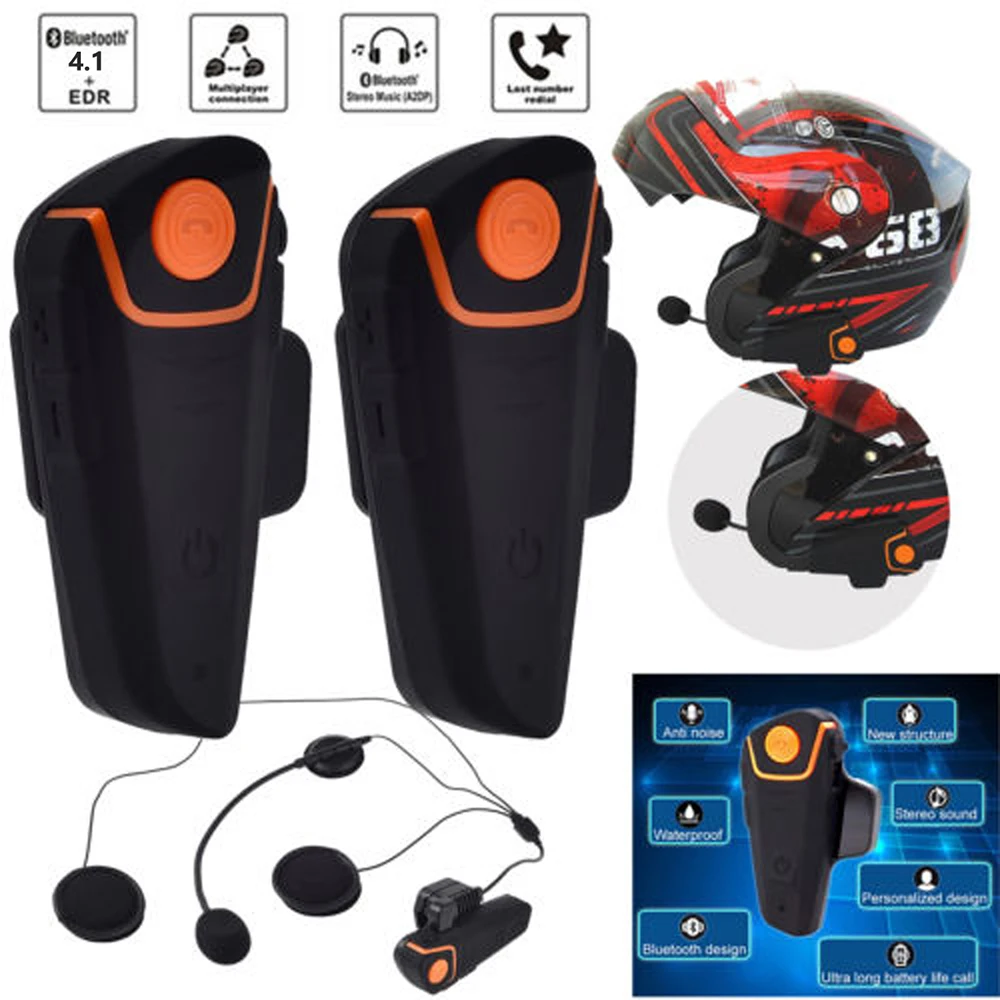 

2pcs BT-S2 Intercomunicador Motorcycle Bluetooth Earphone Moto Interphone Helmet Intercom Headset Wireless Headphone With MIC FM