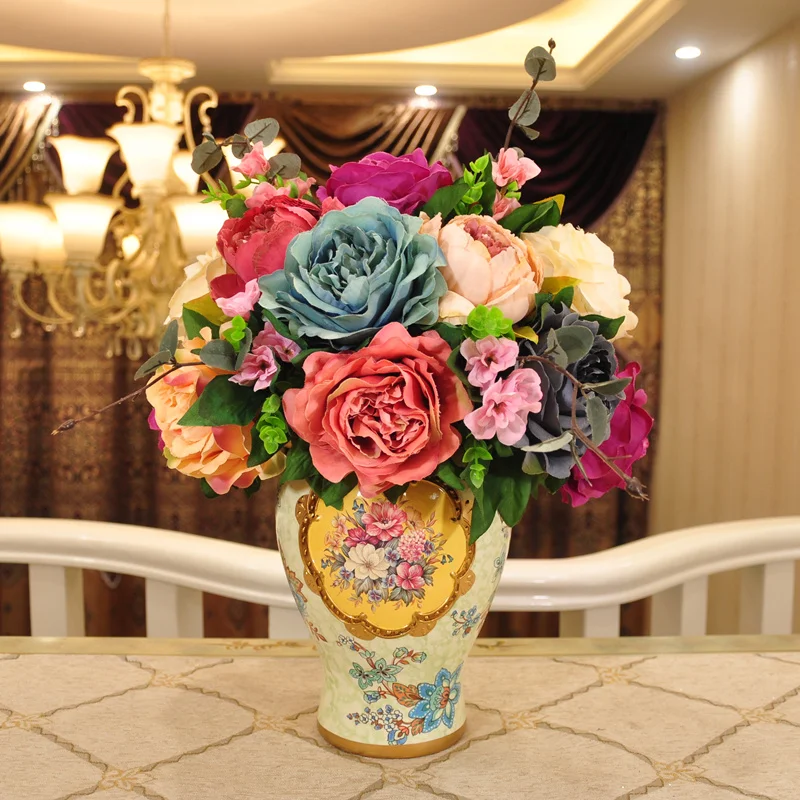 Best Price Home Furnishing living room decorative ornaments hand-painted vases rose floral ornament art simulation package