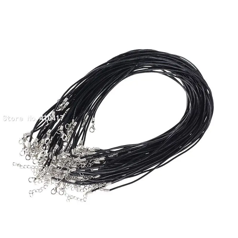 

High Quanlity Length 12''-30'' Optional 50pcs/lot Black 2mm Genuine Leather Necklace Cord Chain W Lobster Clasp