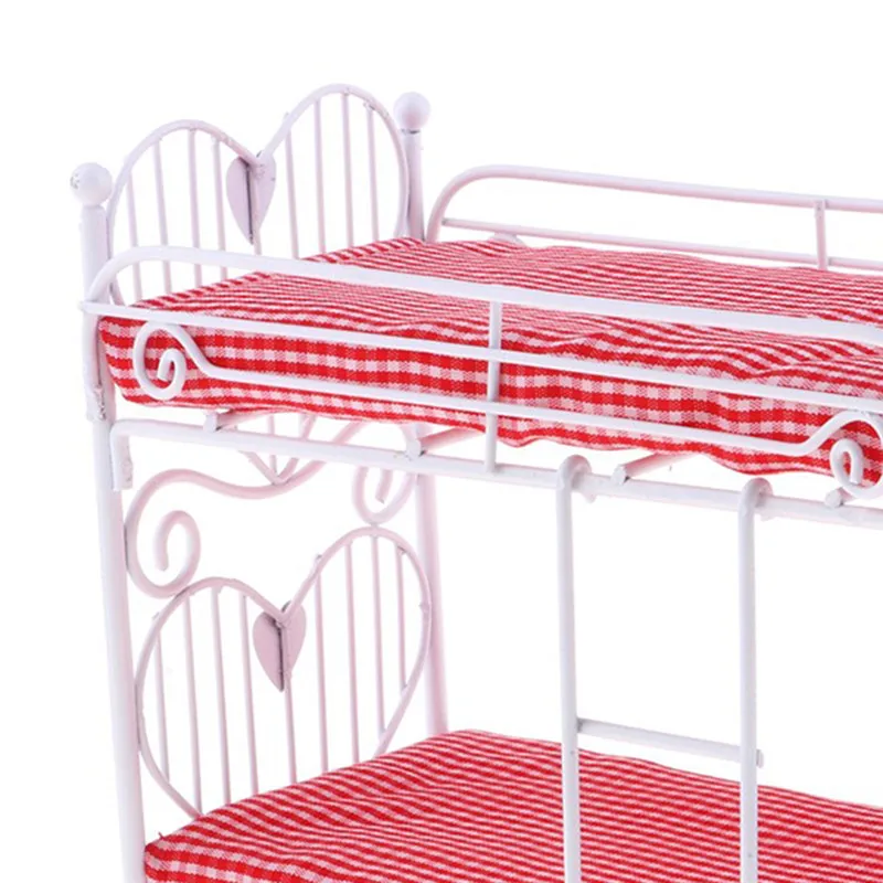 1//12 Dollhouse Accessories Mini Furniture Iron Frame Two-layer Bed Doll Bunk Bed