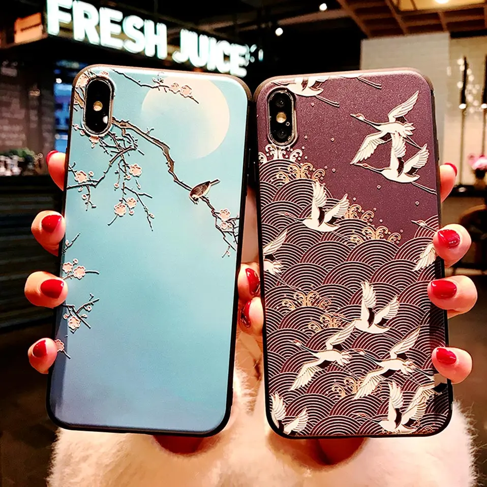 Чехол для iPhone 6 телефона с цветком сливы S 7 8 Plus XS XR XSMax в китайском стиле Egret Back