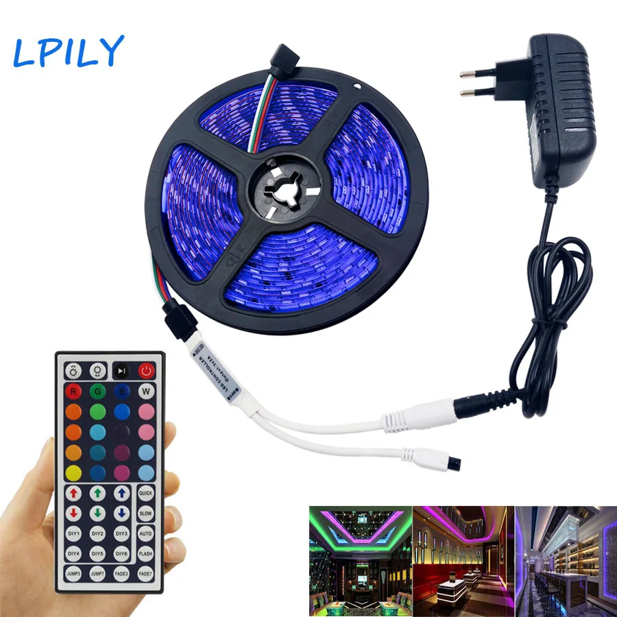 

LPILY Led Strip 5050 5M RGB LED Strip Waterproof led ribbon SMD 30 LED/M DC 12V led tape 44 Keys Remote Controller full kit