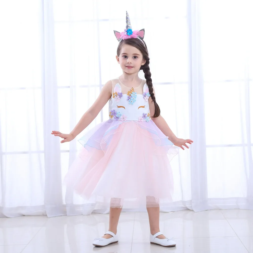 Взрыв для девочек с единорогом платье Хэллоуин костюм Единорог Платье-пачка платье принцессы для девочек День рождения платье