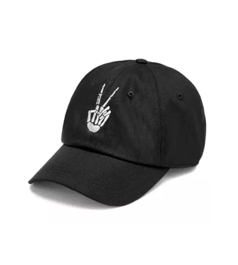 Victoria's Secret Halloween Baseball Cap Hat Hand Skeleton Peace Fingers   Print  Print