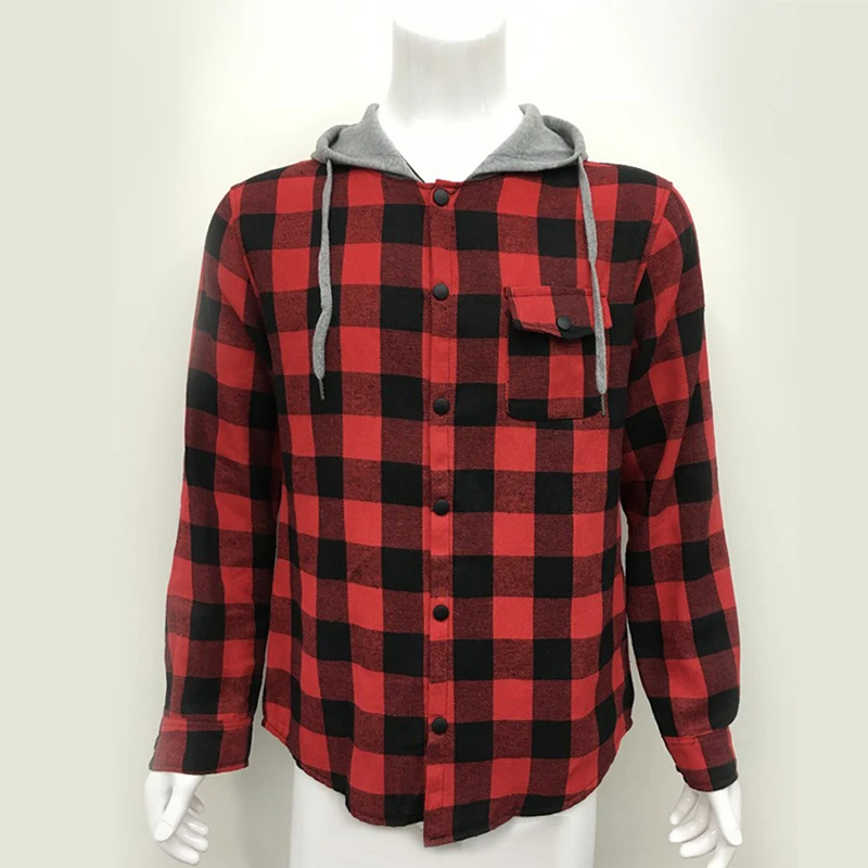 gingham hooded shirt