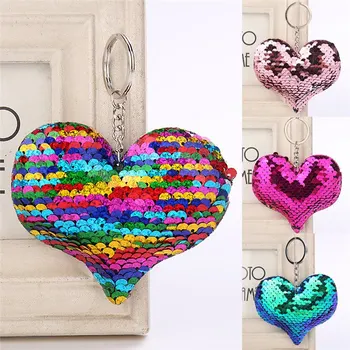 

1PCS Mermaid Sequins Keychain Heart Shape Pendant Key Chains Fashion Key Rings For Bag Handbag Accessories