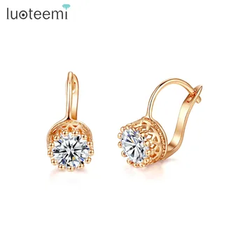 

LUOTEEMI Brand Cute Stud Earrings for Women Dating Party Shiny Round CZ Two Colors Small Female Jewelry Kolczyki Christmas Gift