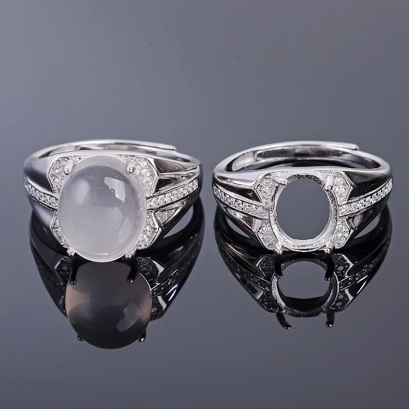 

MeiBaPJ 8*10/10*12 Natural Rose Quart Gemstone Fashion Ring /Empty Support for Men Real 925 Sterling Silver Fine Charm Jewelry