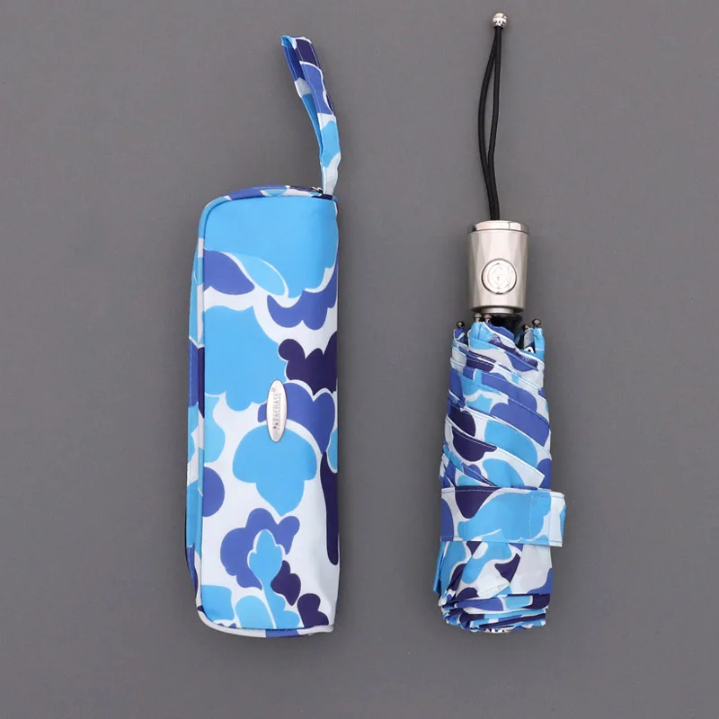 Автоматический зонт Parachase для дождливой погоды, Женский военный камуфляж, 4 складные мини-зонтик, дорожный ветрозащитный Сверхлегкий карманный зонт для мужчин - Цвет: Blue