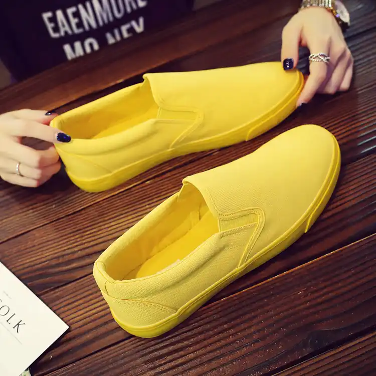 casual solid color zipper decoration canvas loafers