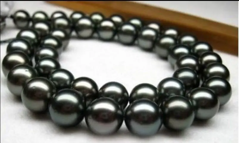 

HOT SELL REAL + 11-12MM SOUTH SEA BLACK PEARL NECKLACE 18"14K Clasp