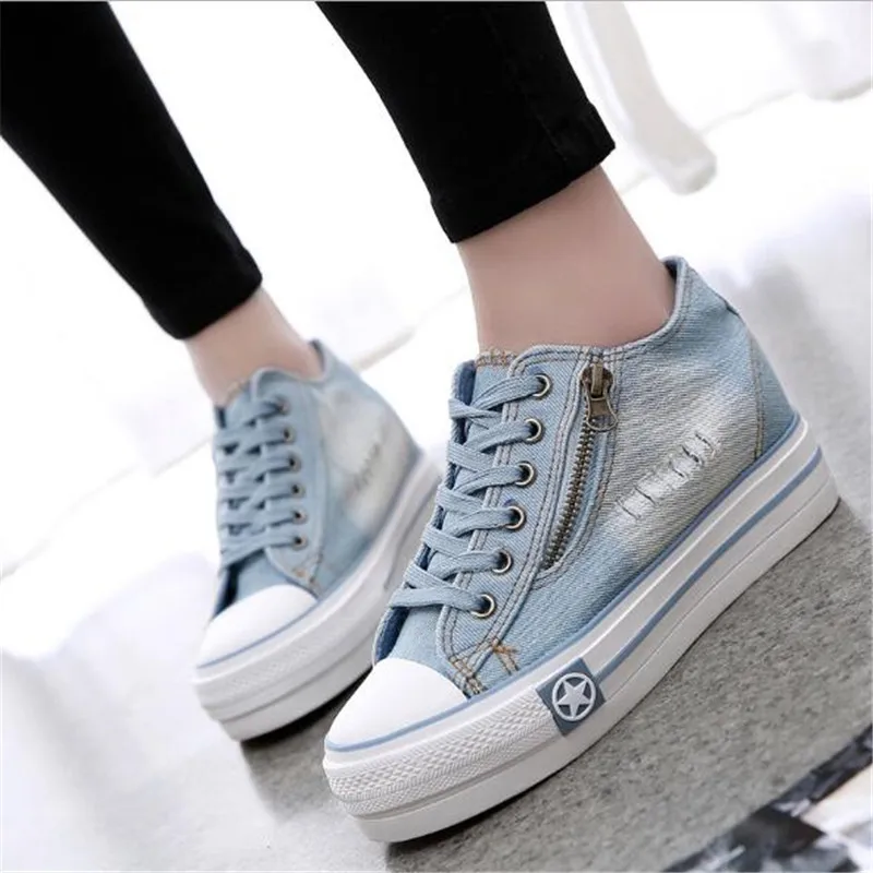 Модные женские кроссовки; Повседневная обувь из джинсовой ткани ...