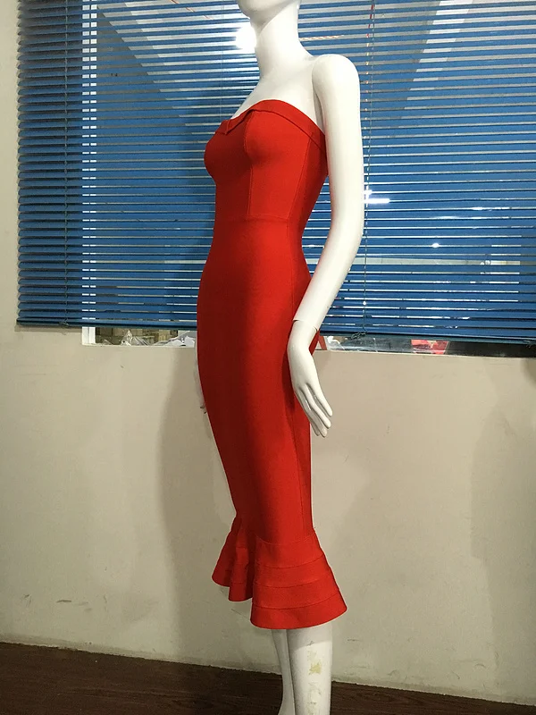 Магазин при фабрике Красный Черный без бретелек рифленые бандажные платья новое поступление вечерние платье+ костюм