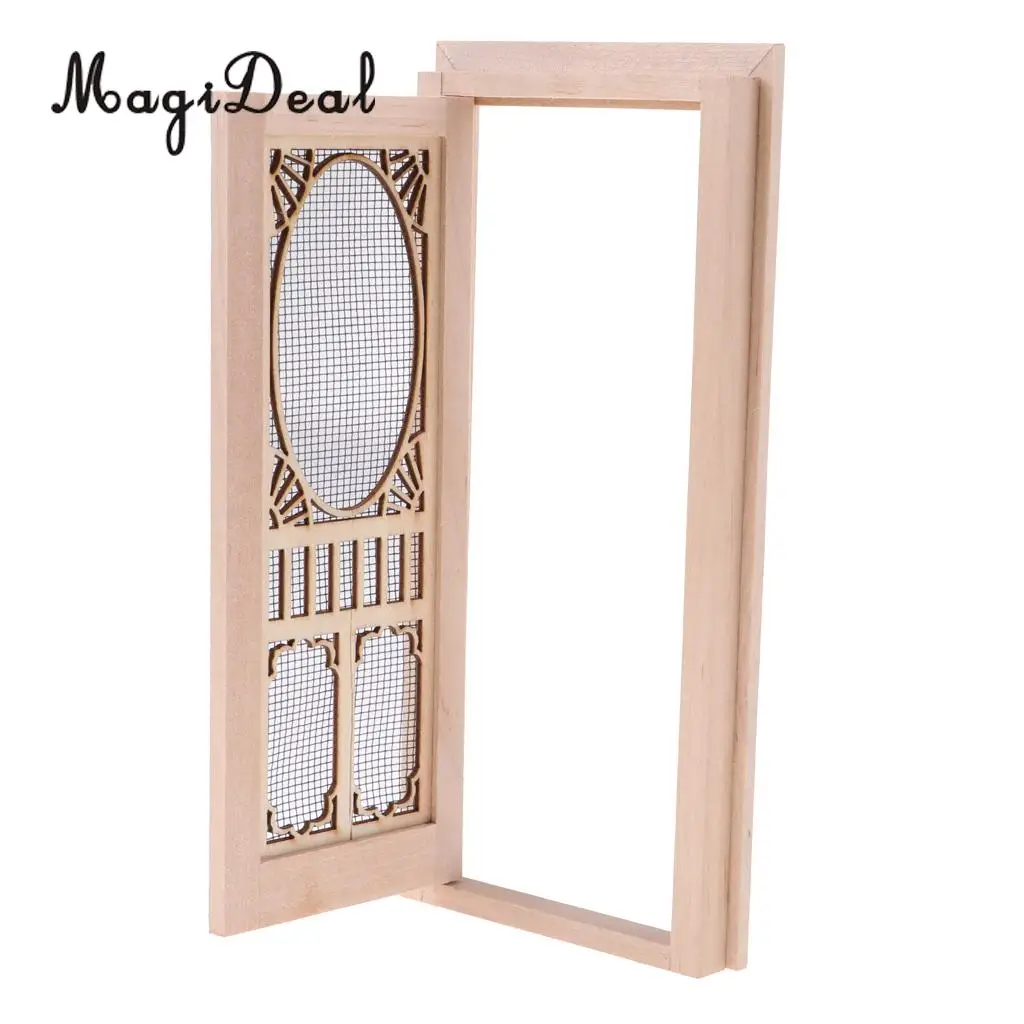 1/12 Dollhouse Miniature Wood External Hollow Screen Door Unpainted Furniture for Dolls House Room Box Decor Accessory