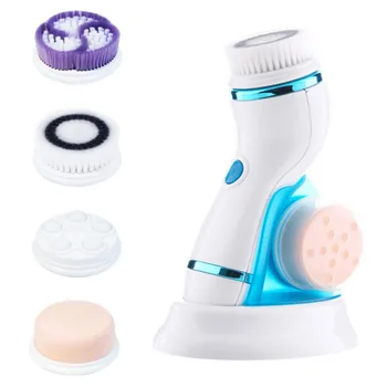 

4 In 1 Ultrasonic Electric Facial Cleansing Brush Massager Rechargeable Pore Face Cleaning Device Skin Care Brush For Face