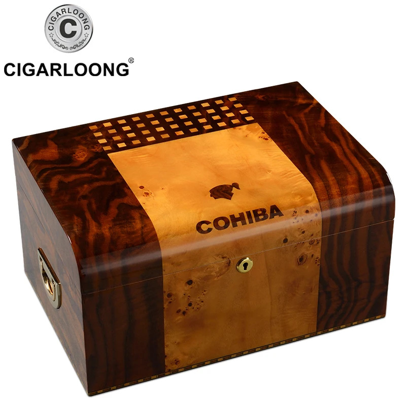 COHIBA Cigar Box Large Capacity double-storey cigar humidifier with Cigar humidifier and cigar hygrometer HH-9002