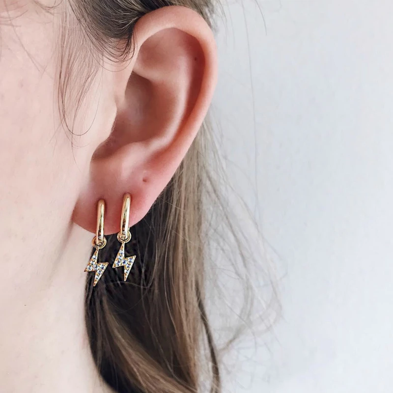

New Popular Earrings For Women Earings Fashion Jewelry Simple Copper Rings Lightning Gold Earrings Foreign Trade Gift Wholesale