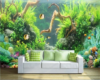 

beibehang Premium Silk Wallpaper Fresh Underwater Coral Reef Sea Fish Living Room Wall wallpaper for walls 3 d papel de parede