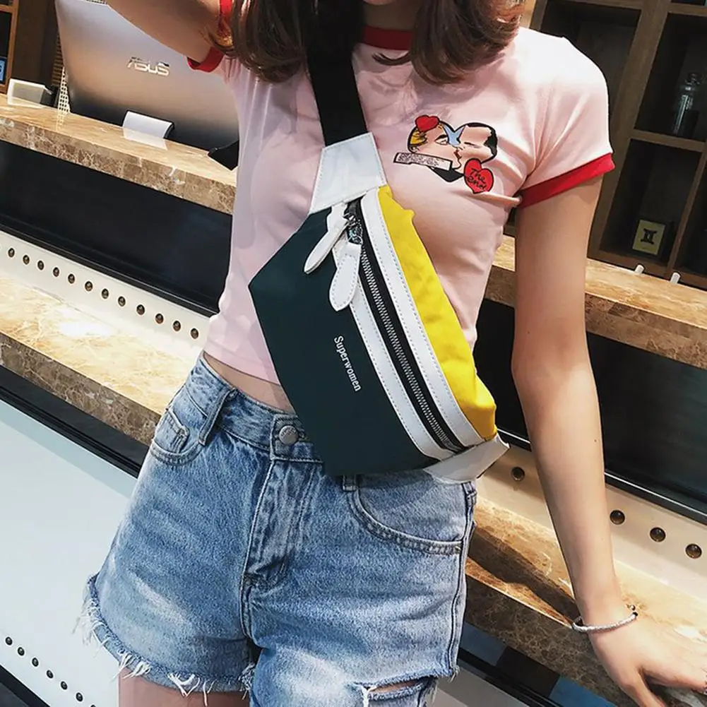 

Women Outdoor Sports Fanny Pack Color Block Zipper Crossbody Chest Waist Bag