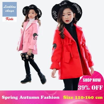 

Liakhouskaya 2019 New Autumn Winter Woolen Long Sleeve Pink Red Warm Long Jacket For Kids Overcoat Girls Wool Coat Outwear Parka