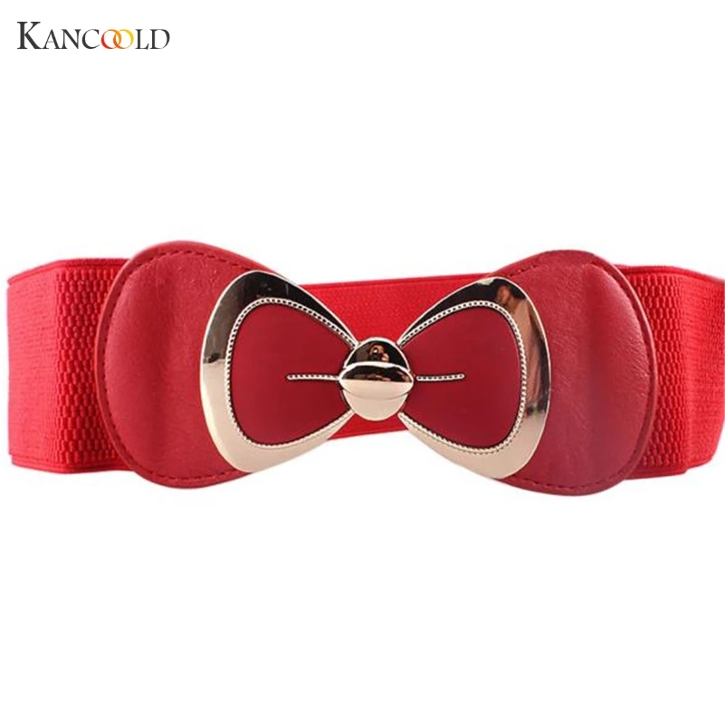 

Women Fashion Bowknot Buckle Waistband Wide Elastic Stretch Waist Belt Female PU Leather Belt Femme Se19D