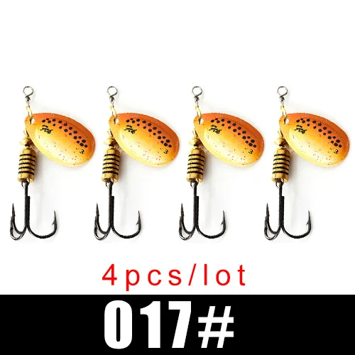 FTK New 1#-5# 5pcs/lot or 4pcs/lot Similar as Copper Spinner Bait Fishing Lure With Treble Hooks Hard Baits Spoon Pike - Цвет: 017