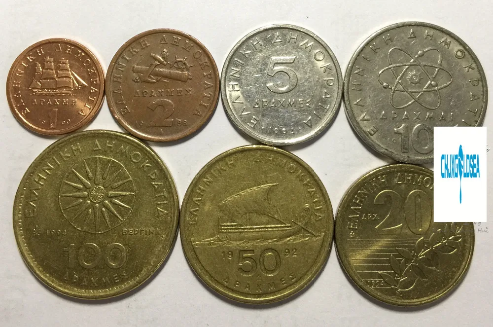 7 шт. греческая последняя монета 1-2-5-10-20-50-100 драхма евро форма монеты оригинальная монета не распространяется
