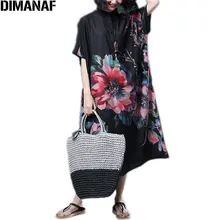 DIMANAF женское платье, летнее, размера плюс, летучая мышь, шифон, цветочный принт, женское, Ретро стиль, Vestido, свободное, больше размера, N, длинное платье, 5XL