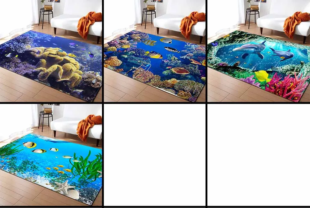 3D Ocean World Shark Area Rug Children Theme Room Decoration Rugs Memory Foam Non-Slip Mats Soft Flannel Carpet Living Room