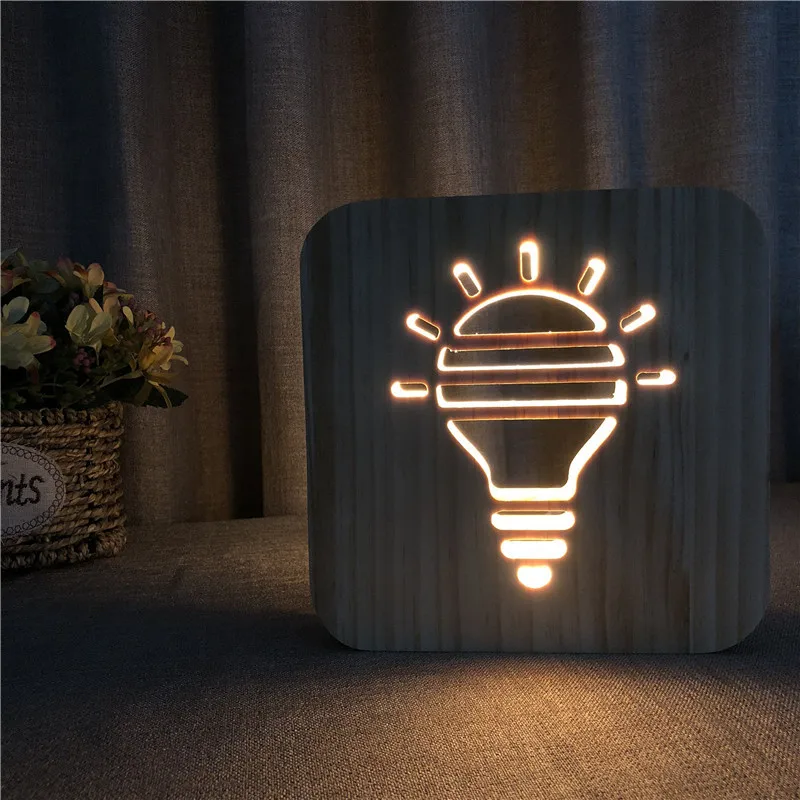

LED Wood Light Lamp Edison Bulbs Shape USB Operated Mood Lamp 3D Luminaria Baby Lamp Birthday Gifts For Kids Bedroom Decoration