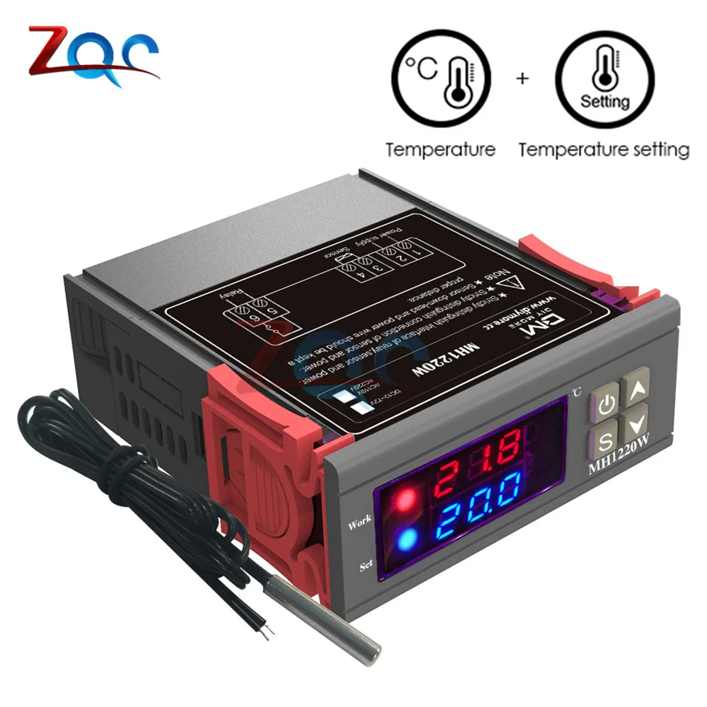 

MH1220W DC 12V-72V AC 110V 220V Temperature Thermometer LED Digital Temperature Controller Cool/Heat Thermostat NTC Probe Sensor