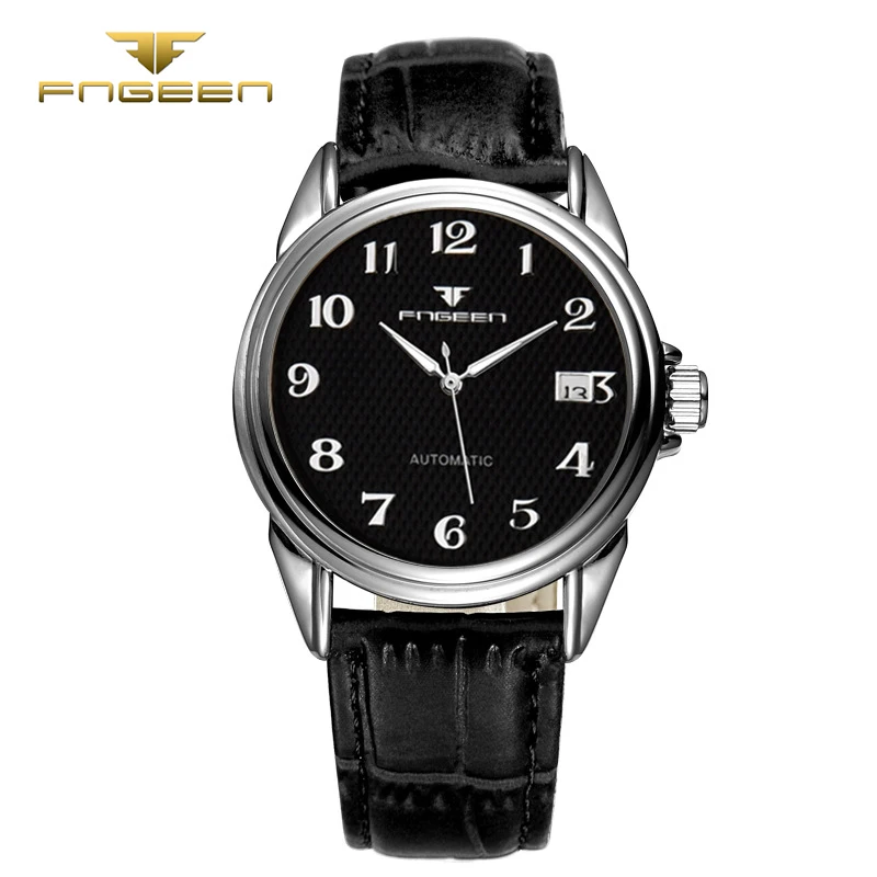 FNGEEN 6608 Fashion Automatic wristwatch font b Men b font Leather font b Mechanical b font