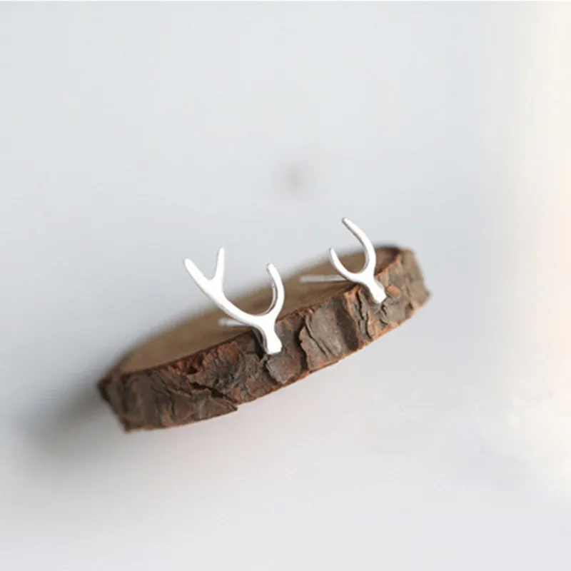Женские асимметричные серьги гвоздики из серебра 925 пробы с оленем|fashion stud earrings|stud