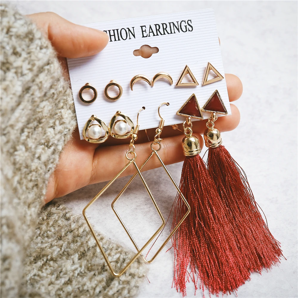 17KM 6 Bohemian Earring Long Tassel Drop Earrings Set For Women Girl 2019 Fashion Geometric Earring Cheap Brincos Female Jewelry - Image 6