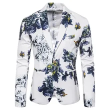 MarKyi fashion floral print blazer men casual good quality single button long sleeve mens designer blazer color block double button mens casual blazer