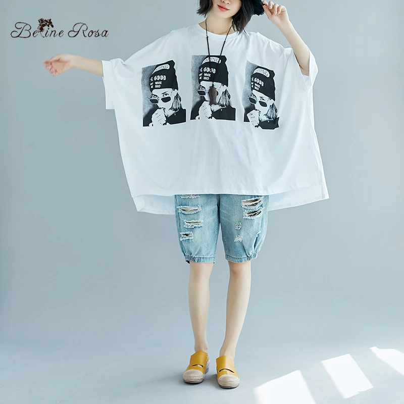 

BelineRosa 2019 Women's Big Sizes T-shirts European Fashion Ladies Pattern Large Size Women Tunic Shirts 4XL 5XL HL000001