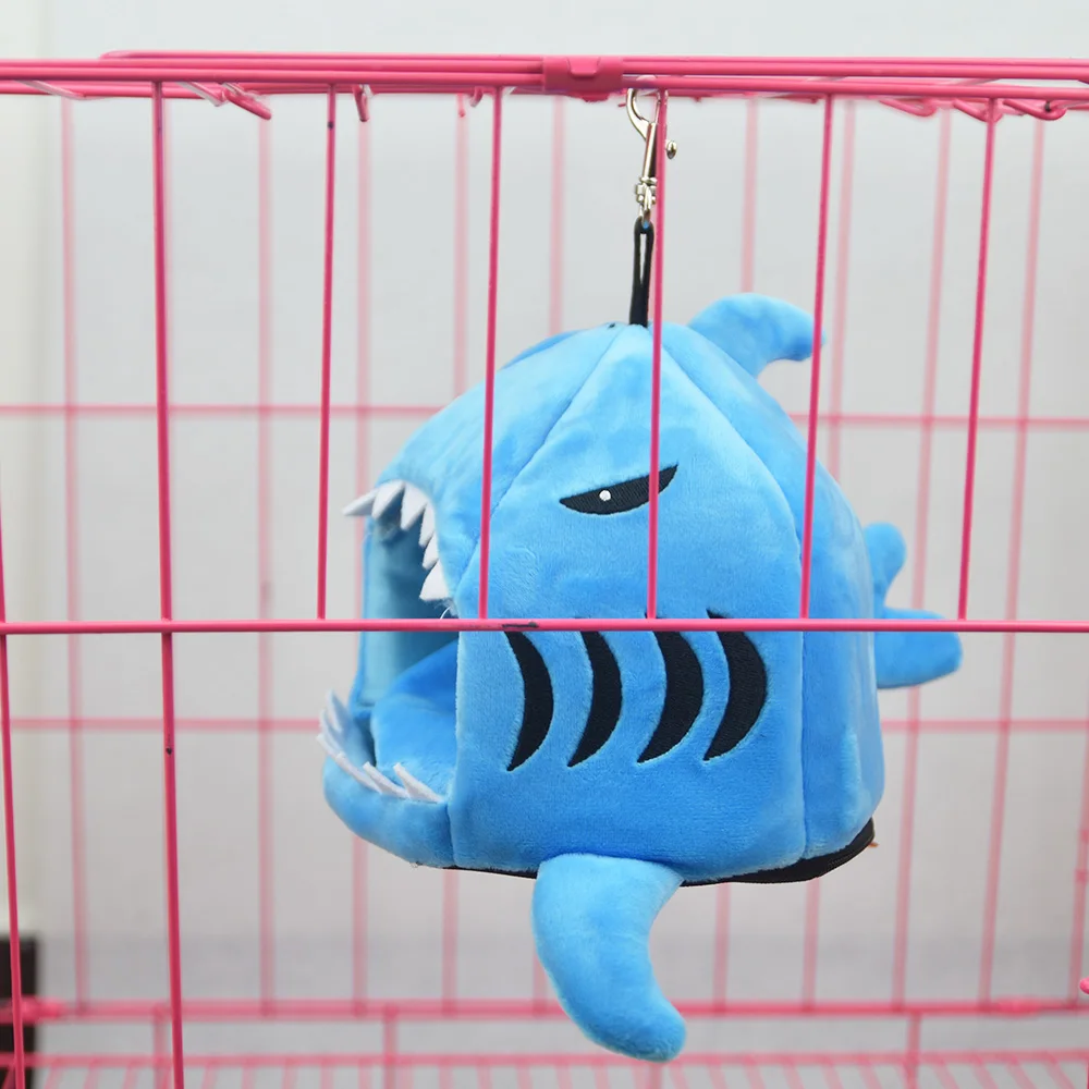 FLAdorepet Cute Shark Guinea Pig Hamster Bed House Hammock Winter Warm Squirrel Hedgehog Chinchilla House Cage Nest Bed Hamster Accessories 