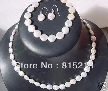 

ddh00372 white coin pearl 10mm necklace bracelet earrings set