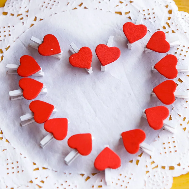 

20PCS Colored Mini Love Heart Wooden Clothespin Office Supplies Craft Clips DIY Clothes Paper Peg Clothespin