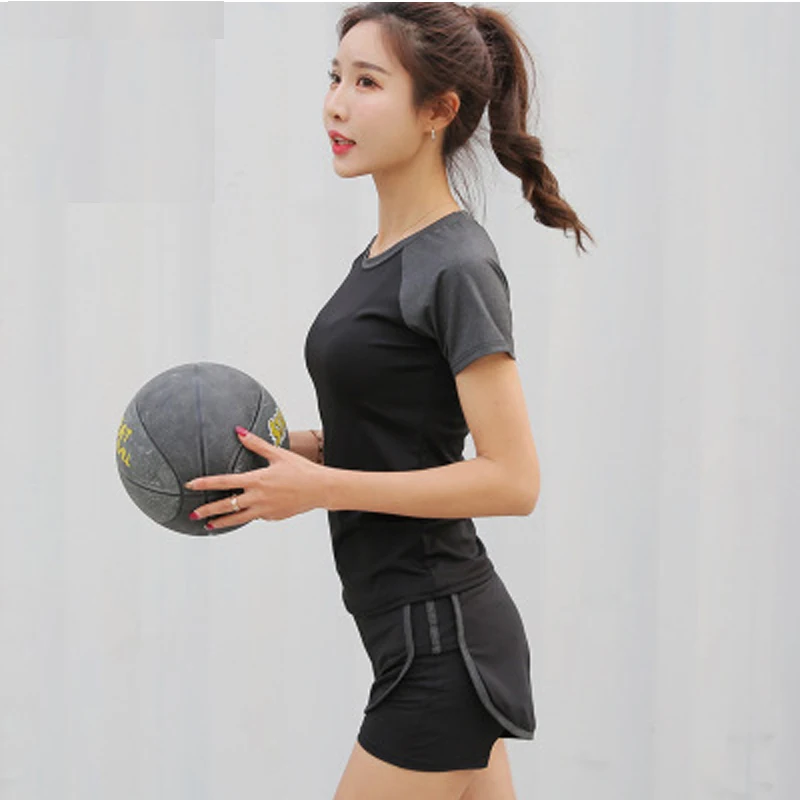 Gym Set Women Quick Dry Sport Suit Sportwear 5 Color Yoga Off Tshirt+Short Fitness Top | Спорт и развлечения