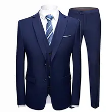 19 Color / 2018 Fashion Men's Casual Business Suit 3 Pieces Set / Men's Two button Suits Blazers Trousers Pants Vest Waistcoat