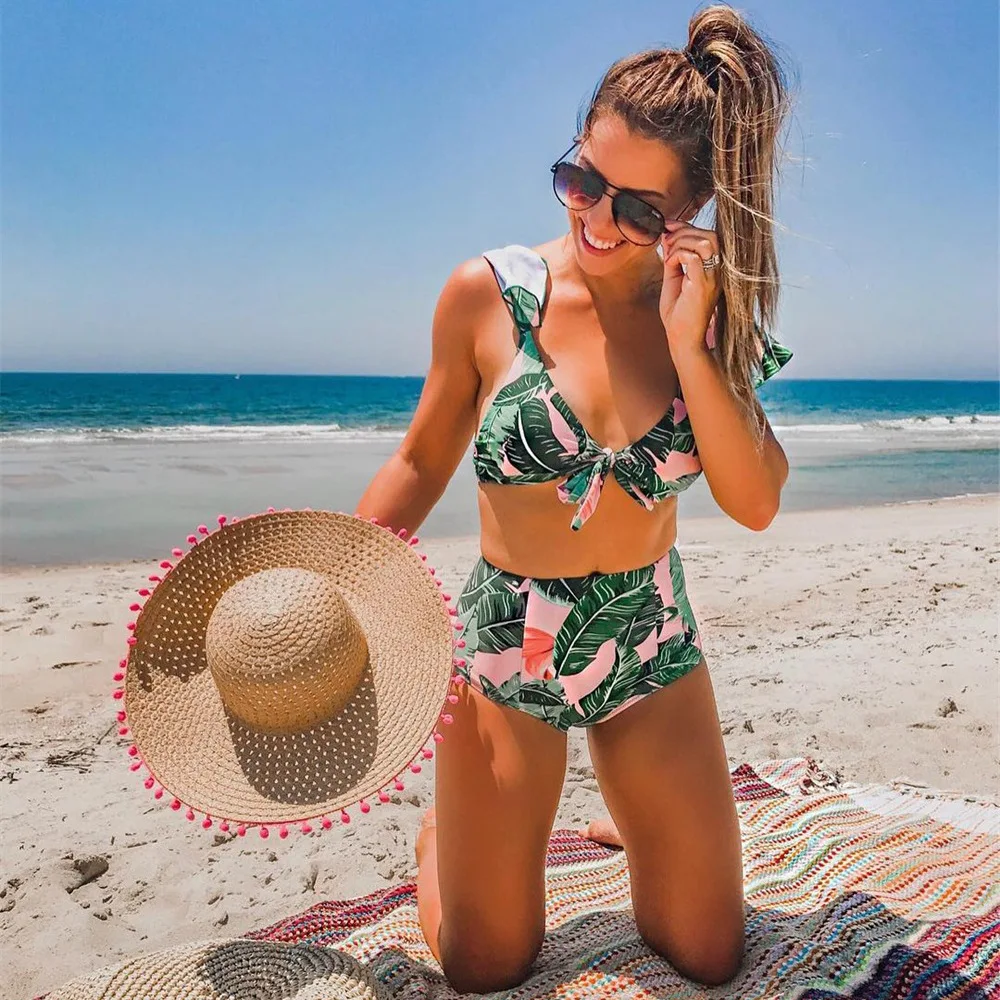 

Swimsuit Separate with a top outdoor tie high waisted swimwear floral halter brilliant ruffl 2019 stylish bikini set